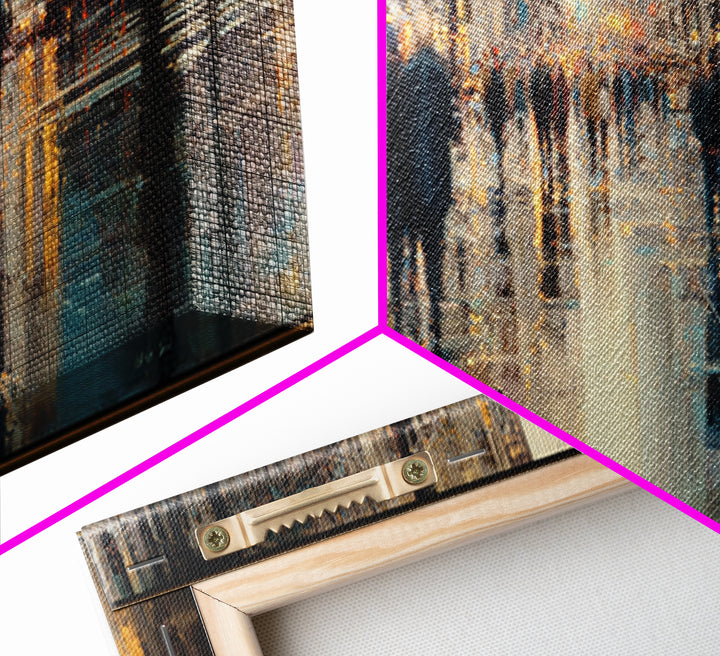 Moody City Scene Reflected Canvas Print, Art, Wall Art Prints, Living Room Decor, Watercolor Art, Ai Art, Textured Wall Art, ART-3x1-50
