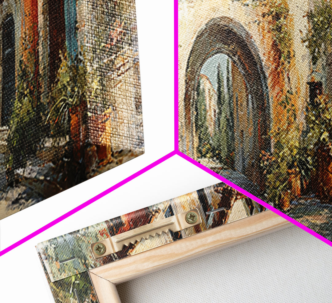 Architectural Archway in Warm Mediterranean Light Canvas Print, Art, Abstract Wall Art, Living Room Decor, Oil Painting, ART-3x1-62