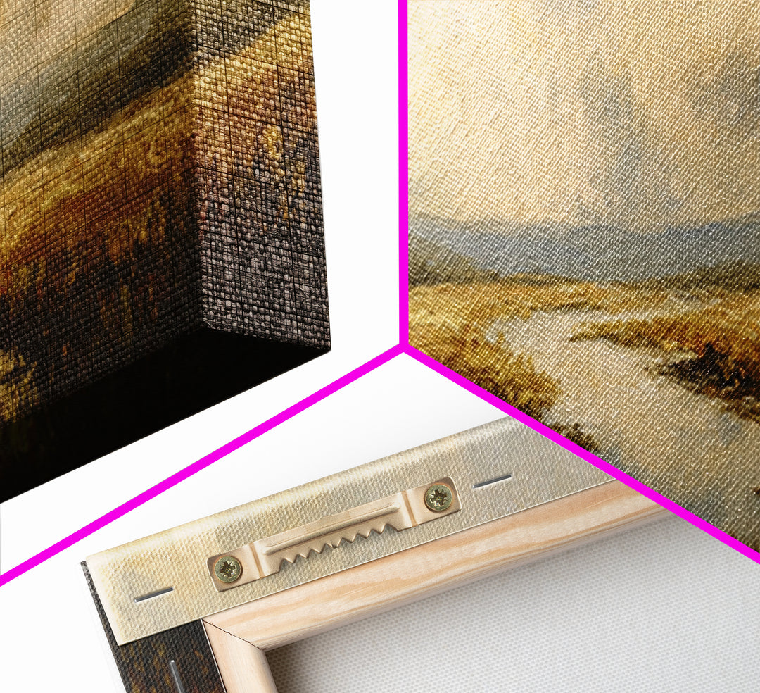 Classic Landscape with Winding River and Atmospheric Framed Canvas Print, Art, Digital Art, Living Room Decor, Fine Art, ART-3x1-67