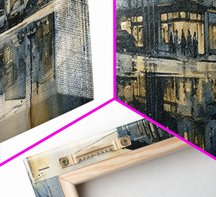 Moody City Scene Reflected Framed Canvas Print, Art, Art Deco, Living Room Decor, Oil Painting, Printable Art, ART-3x1-74