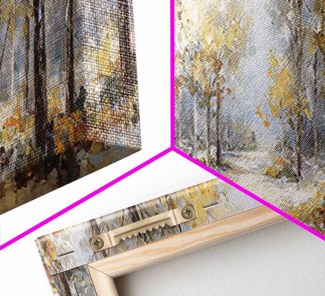 Woodland Path with Golden Autumn Atmosphere Framed Canvas Print, Art, Art Print, Living Room Decor, Fine Art, ART-3x1-87