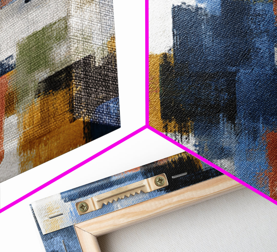 Bold Navy and Ivory Abstract Brushwork Framed Canvas Print, Above Sofa Art, Living Room Wall Art, Living Room Decor, Statement, ASA-1x1-42