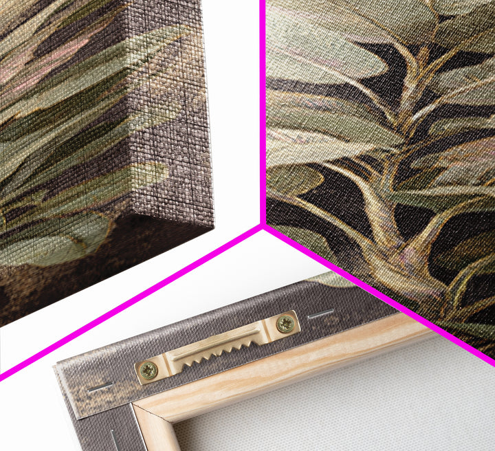 Large Botanical Leaves Canvas Print, Above Sofa Art, Living Room Decor, Oil Painting, Statement 333, Set of Wall Art, ASA-1x3-33