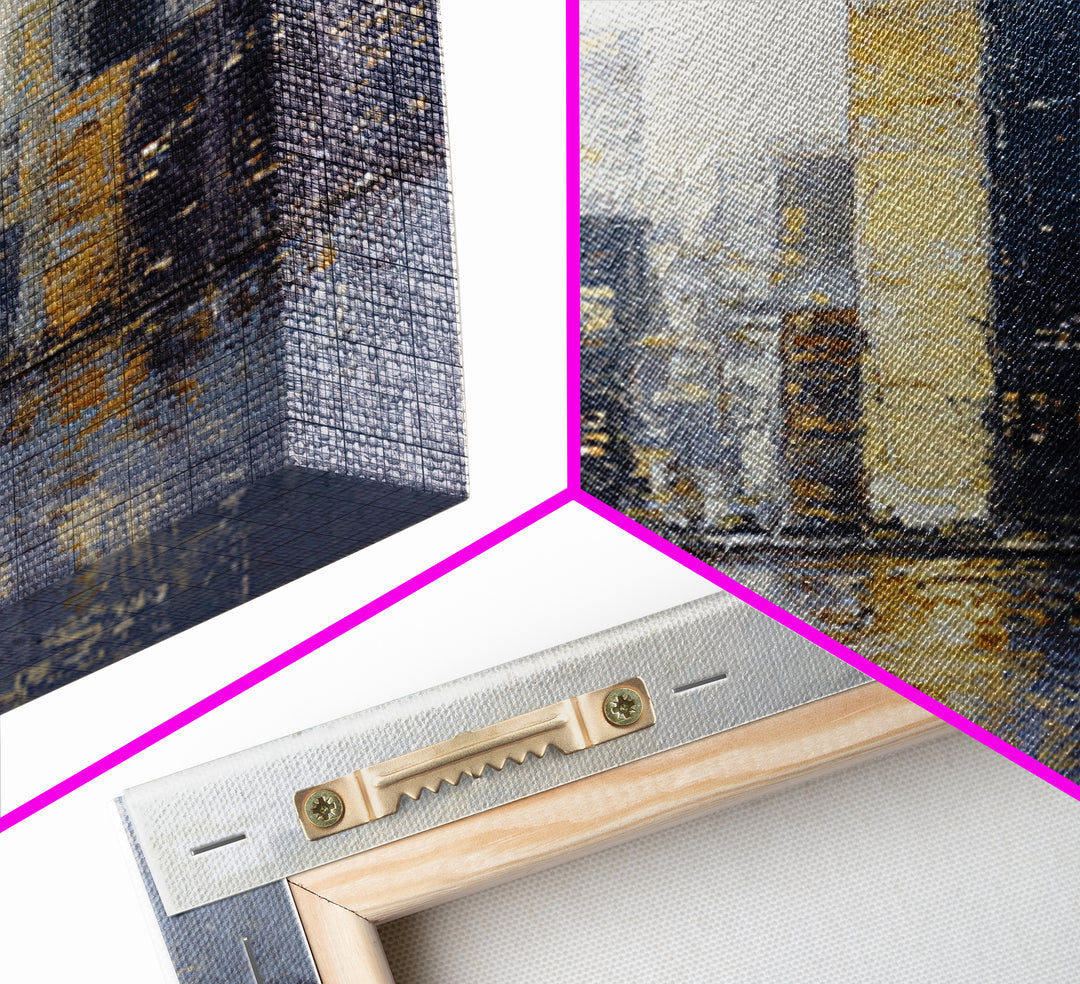 Quiet City Skyline Reduced to Elegant Shapes Canvas Print, Above Sofa Art, 3 Piece Wall Art, Living Room Decor, Statement, ASA-1x3-34
