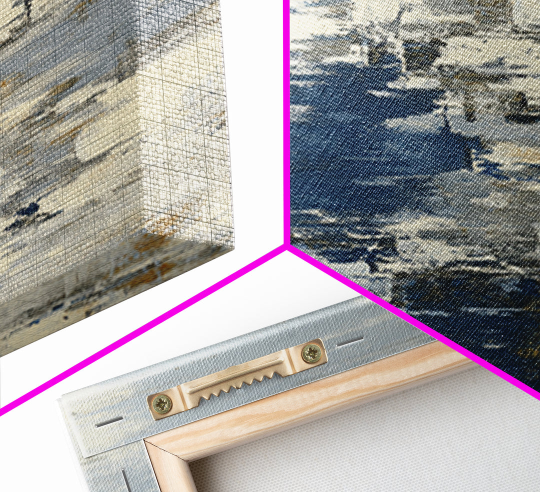 Bold Navy and Ivory Abstract Brushwork Framed Canvas Print, Above Sofa Art, Bedroom Wall Art, Living Room Decor, Abstract Art, ASA-1x3-54