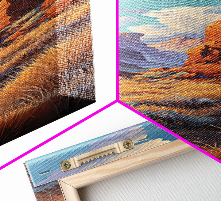 Desert Mesa Panorama Framed Canvas Print, Above Sofa Art, Framed Wall Art, Living Room Decor, Oil Painting, Statement, ASA-1x3-80
