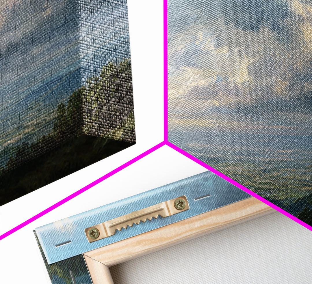 Dramatic Cloudscape over a Distant Valley Framed Canvas Print, Above Sofa Art, Living Room Decor, Oil Painting, Statement, ASA-2x1-25