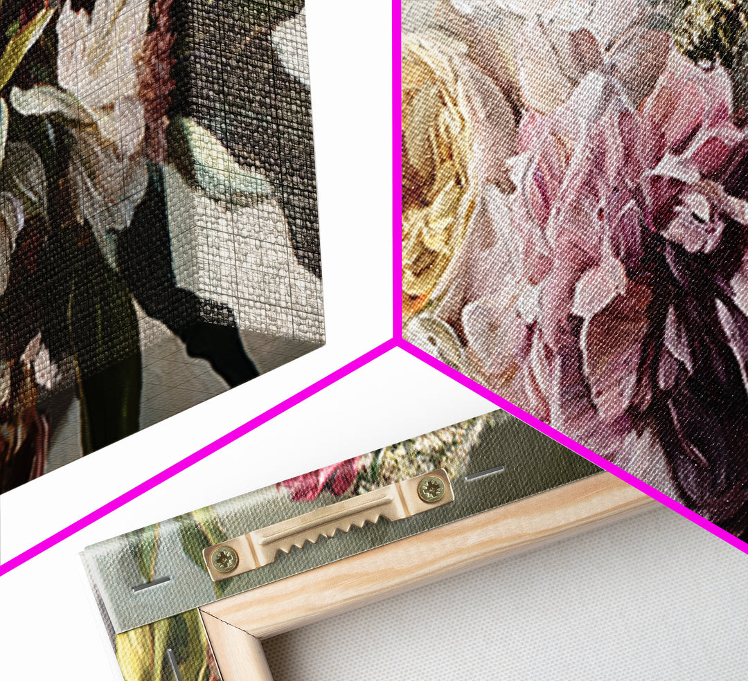 Large Expressive Floral Bouquet Framed Canvas Print, Above Sofa Art, Luxury Decor, Living Room Decor, Oil Painting, Statement, ASA-2x1-50