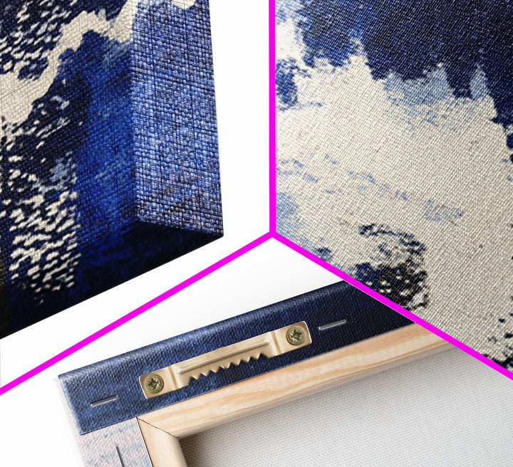 Bold Navy and Ivory Abstract Brushwork Framed Canvas Print, Above Sofa Art, Gallery Decor, Living Room Decor, Statement, ASA-2x3-2