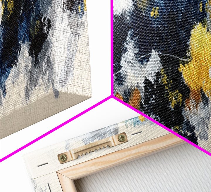 Bold Navy and Ivory Abstract Brushwork Canvas Print, Above Sofa Art, Textured Painting, Living Room Decor, Statement, ASA-3x1-10