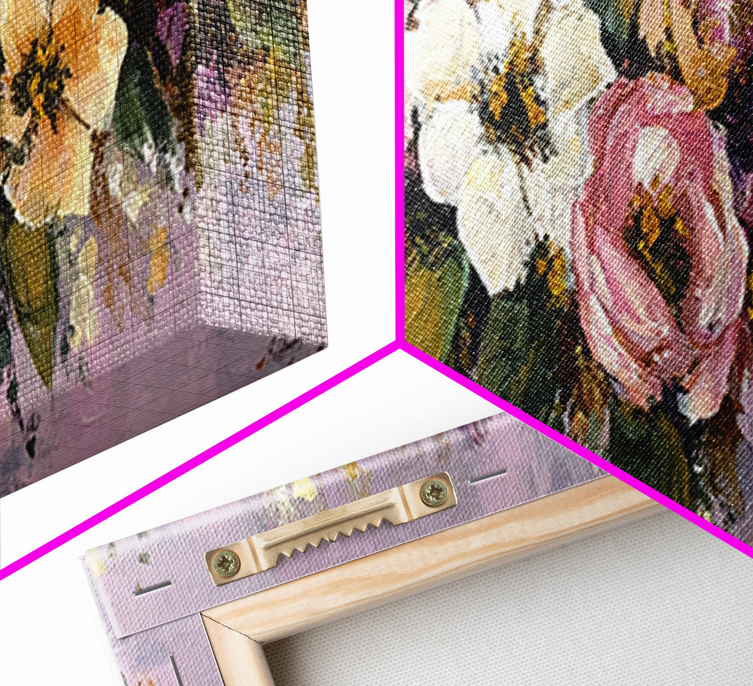 Large Expressive Floral Bouquet Canvas Print, Above Sofa Art, Frame Tv Art, Living Room Decor, Statement, Coastal Wall Art, ASA-3x1-46