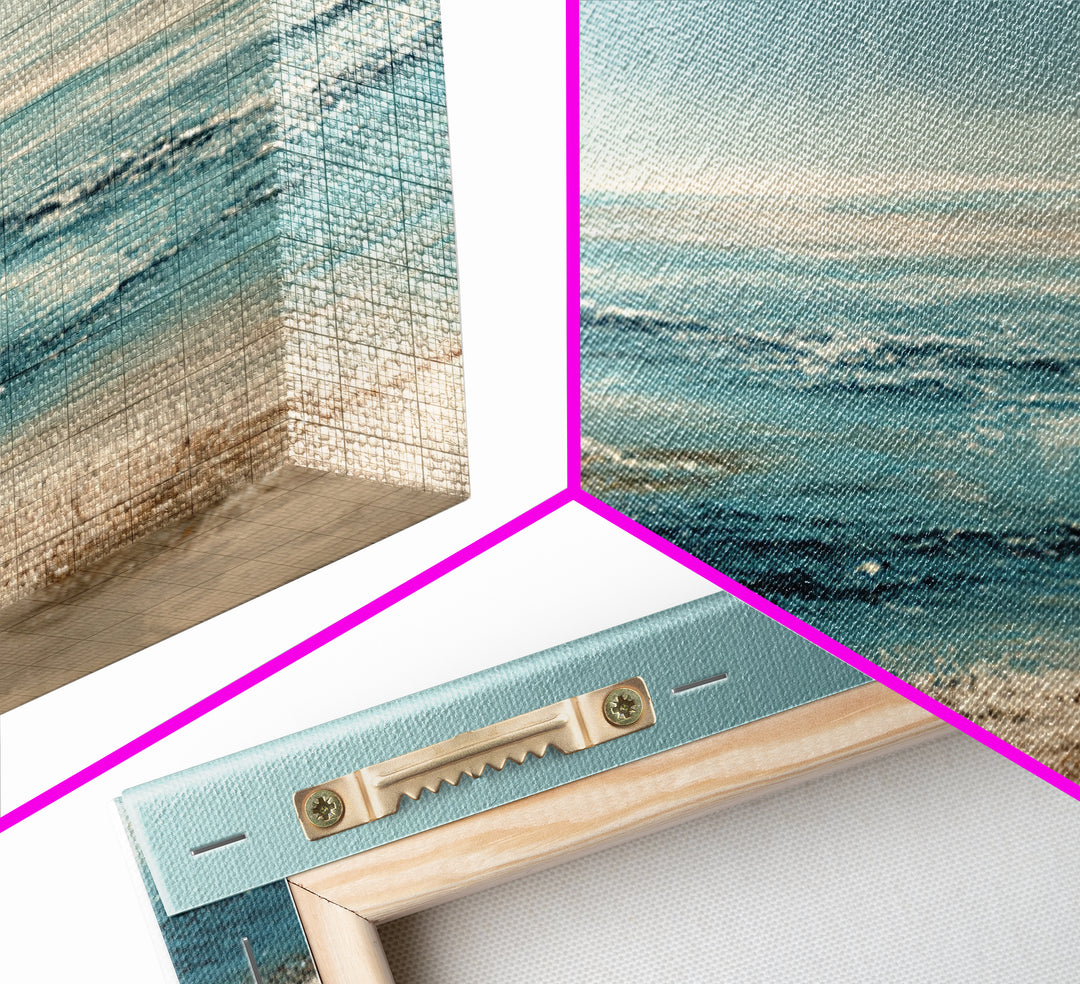 Moody Seascape at Twilight Framed Canvas Print, Above Sofa Art, Luxury Decor, Living Room Decor, Abstract Art, Statement, ASA-3x1-52