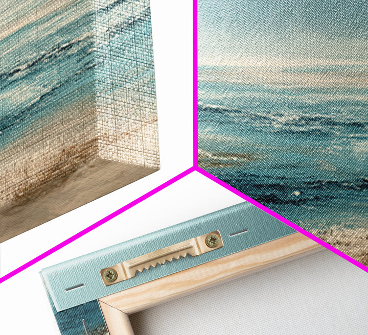 Moody Seascape at Twilight Framed Canvas Print, Above Sofa Art, Luxury Decor, Living Room Decor, Abstract Art, Statement, ASA-3x1-52