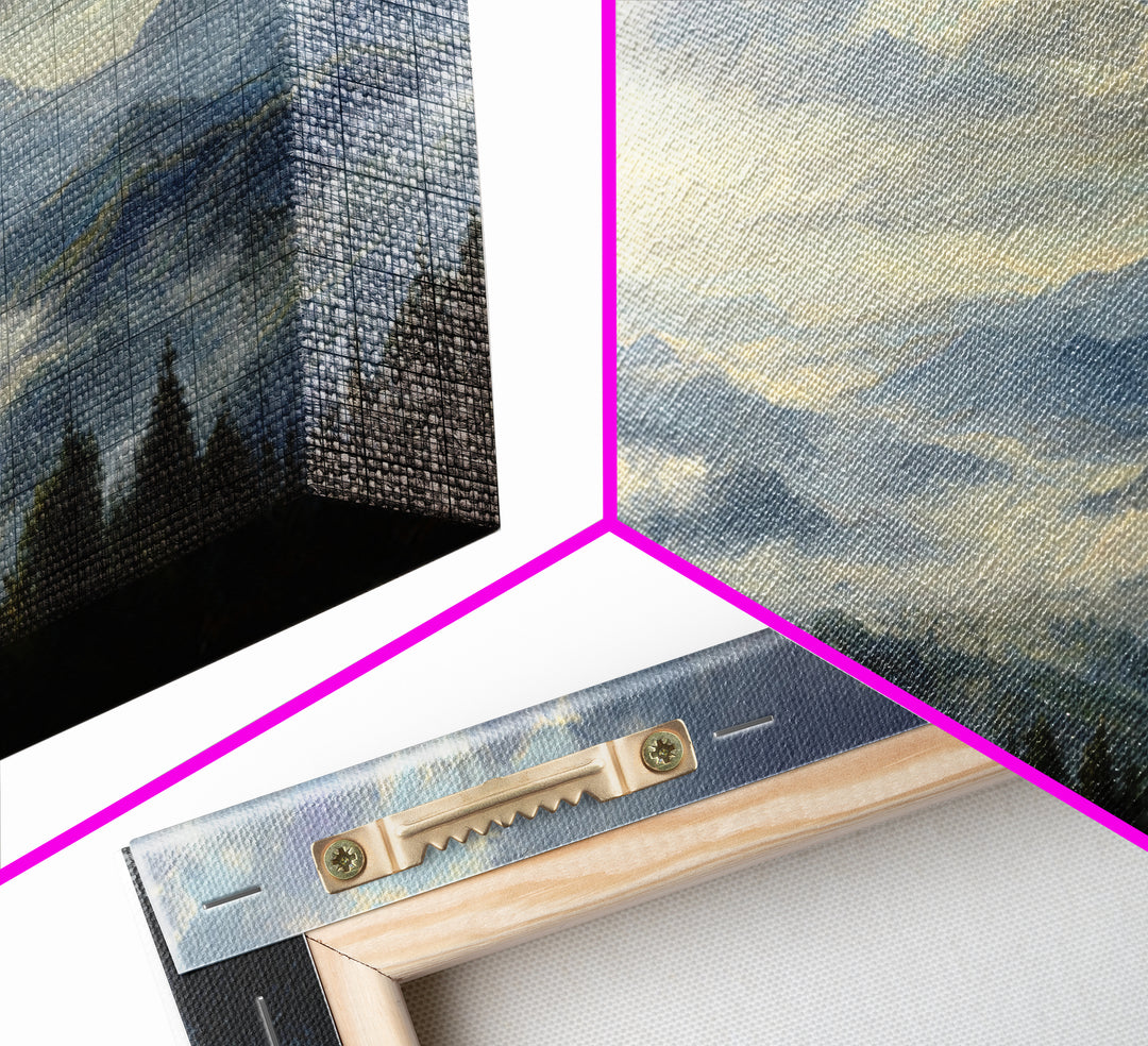 Dramatic Cloudscape over a Distant Valley Framed Canvas Print, Above Sofa Art, Canvas Print, Living Room Decor, Statement, ASA-3x1-69