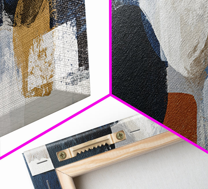 Bold Navy and Ivory Abstract Brushwork Framed Canvas Print, Above Sofa Art, Farmhouse Decor, Living Room Decor, Statement, ASA-3x1-82