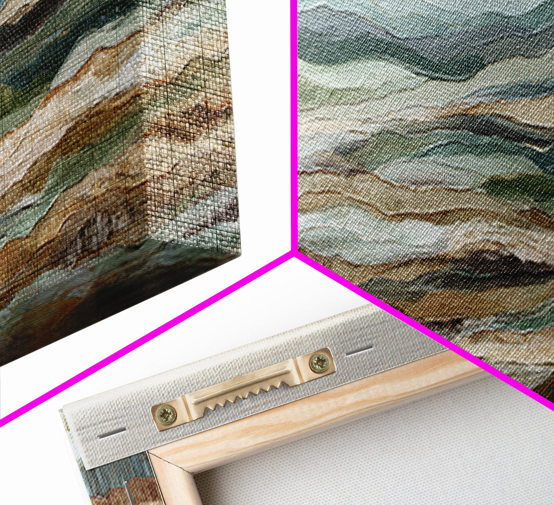 Abstract River Bends Framed Canvas Print, Above Sofa Art, Mid Century Modern, Living Room Decor, Abstract Art, Statement, ASA-3x1-87