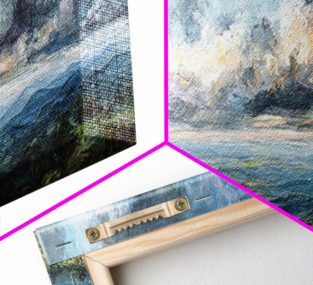Dramatic Cloudscape over a Distant Valley Canvas Print, Above Sofa Art, Coastal Wall Art, Living Room Decor, Oil Painting, ASA-3x1-93