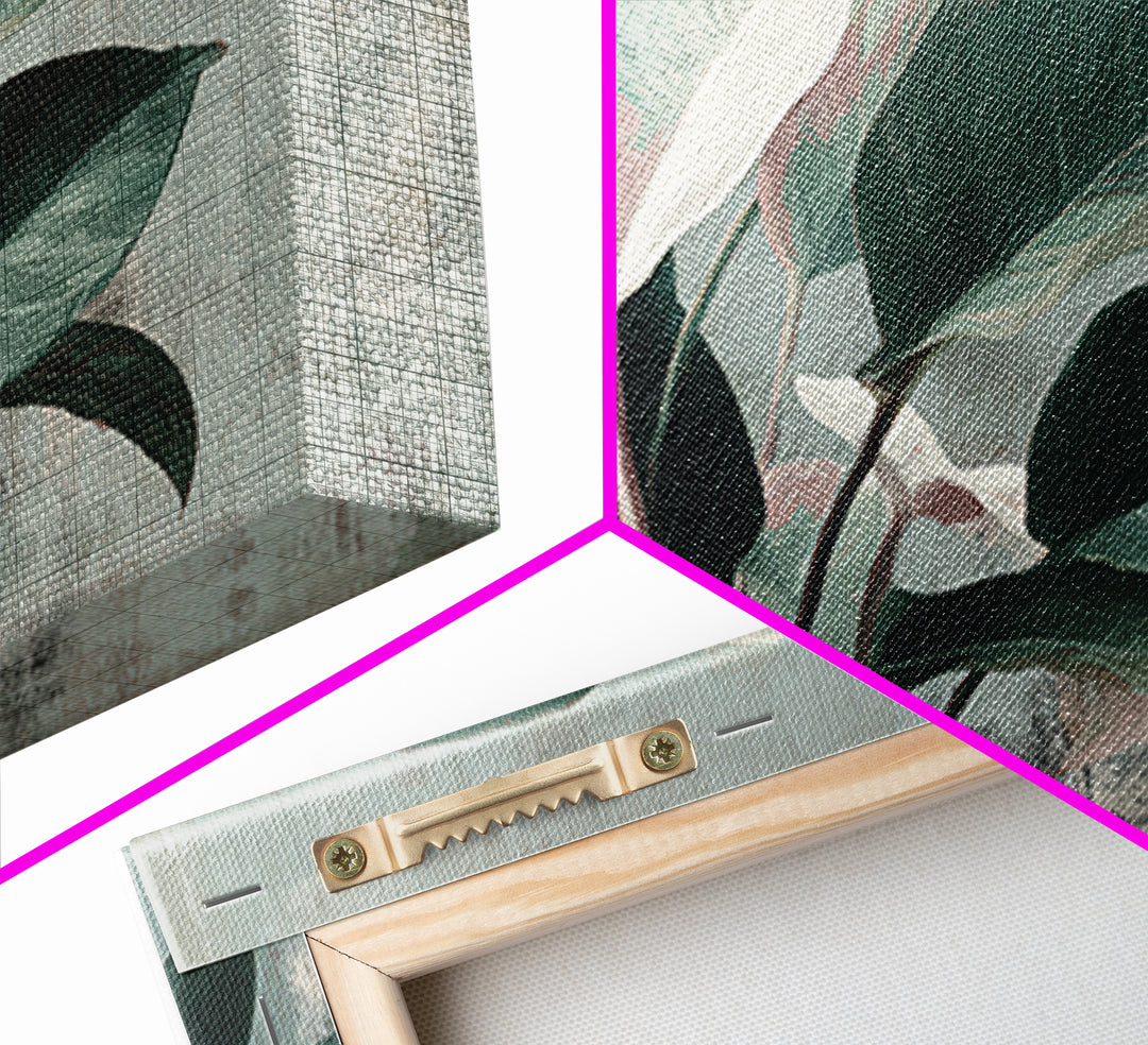 Large Botanical Leaves Canvas Print, Above Sofa Art, Set of 3 Wall Art, Living Room Decor, Oil Painting, Statement, ASA-3x2-73
