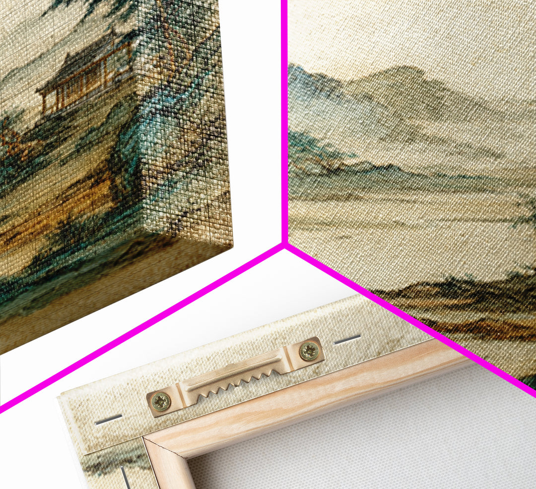 Chinese Mountain Scroll Landscape Framed Canvas Print, Asian Inspired Art, Gallery Decor, Living Room Decor, Fine Art, Harmony, ASI-1x1-32