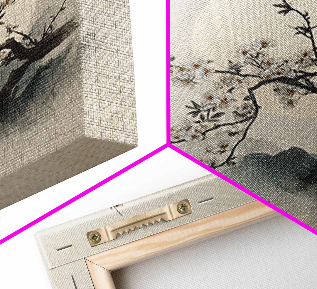 Plum Blossom Branch Painted Canvas Print, Asian Inspired Art, Neutral Wall Art, Living Room Decor, Fine Art, Harmony, ASI-1x1-60