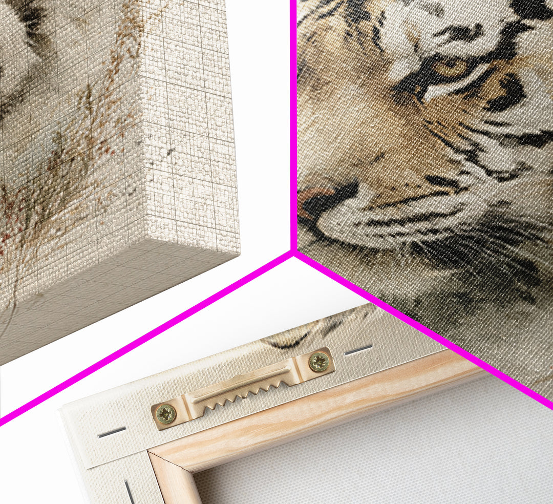 Tiger Portrait with Expressive Brush Ink Energy Framed Canvas Print, Asian Inspired Art, Asian, Living Room Decor, Harmony, ASI-1x1-64