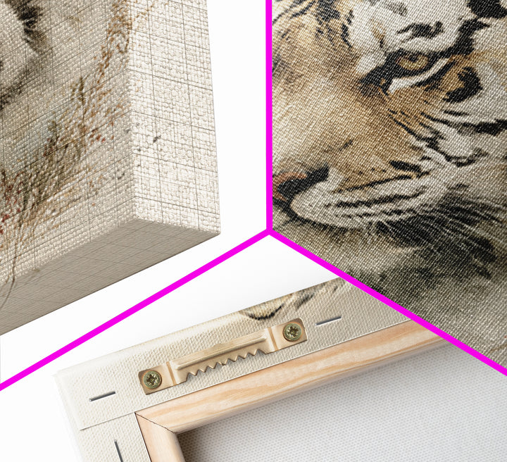 Tiger Portrait with Expressive Brush Ink Energy Framed Canvas Print, Asian Inspired Art, Asian, Living Room Decor, Harmony, ASI-1x1-64