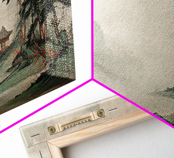 Chinese Mountain Scroll Landscape Framed Canvas Print, Asian Inspired Art, Floral Art, Living Room Decor, Oil Painting, Harmony, ASI-2x1-100