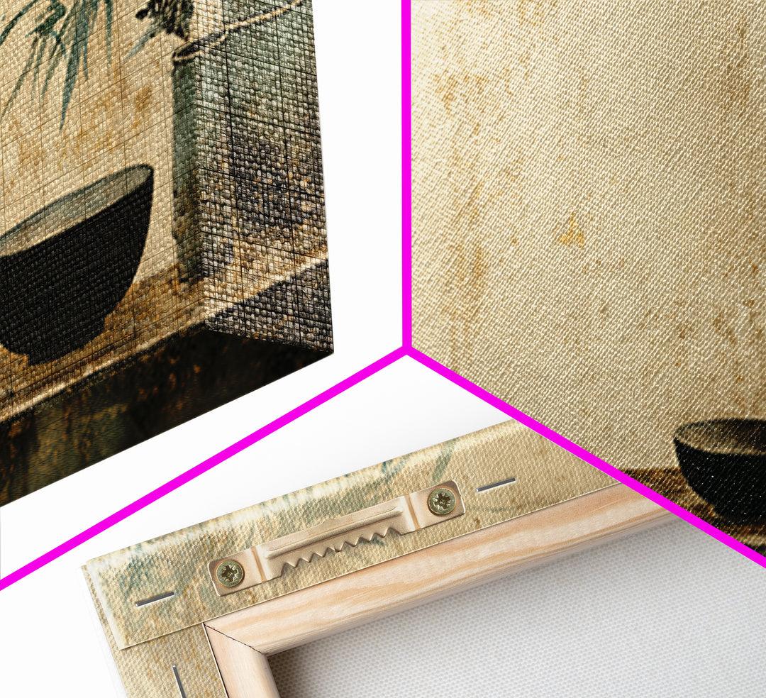 Tea Bowl and Steam Still Life on Framed Canvas Print, Asian Inspired Art, Living Room Decor, Oil Painting, Harmony, ASI-2x1-35