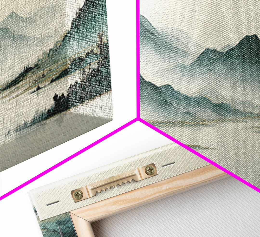 Japanese Ink Landscape Canvas Print, Asian Inspired Art, Wall Decor, Living Room Decor, Fine Art, Harmony, Farmhouse Wall Art, ASI-2x1-48