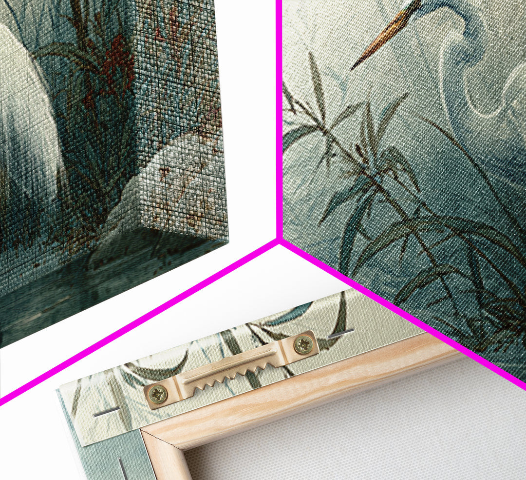 White Heron Standing Canvas Print, Asian Inspired Art, Printable Art, Living Room Decor, Oil Painting, Harmony, ASI-2x1-53