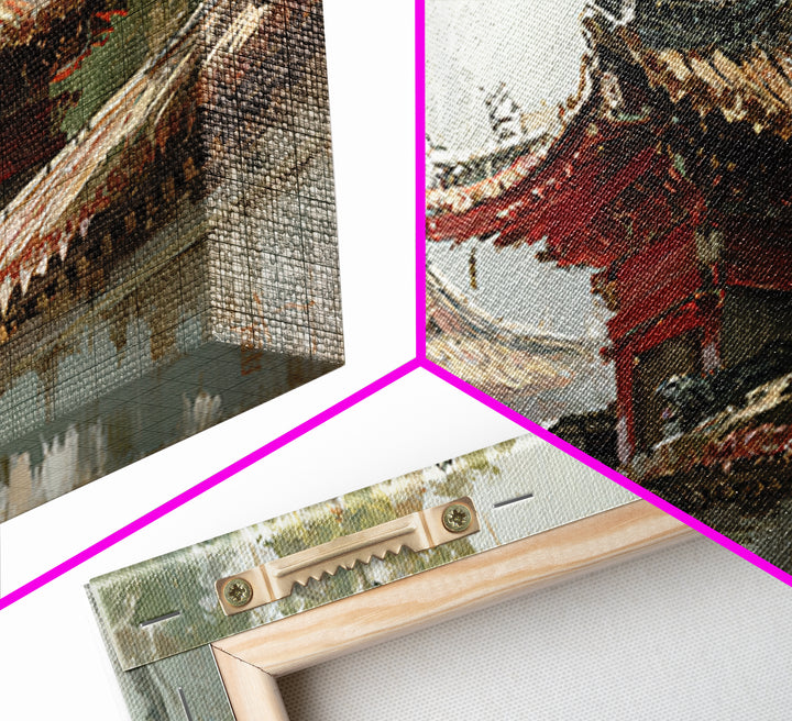Temple Roof Detail Framed Canvas Print, Asian Inspired Art, Spiritual Wall Art, Living Room Decor, Fine Art, Harmony, ASI-2x1-67