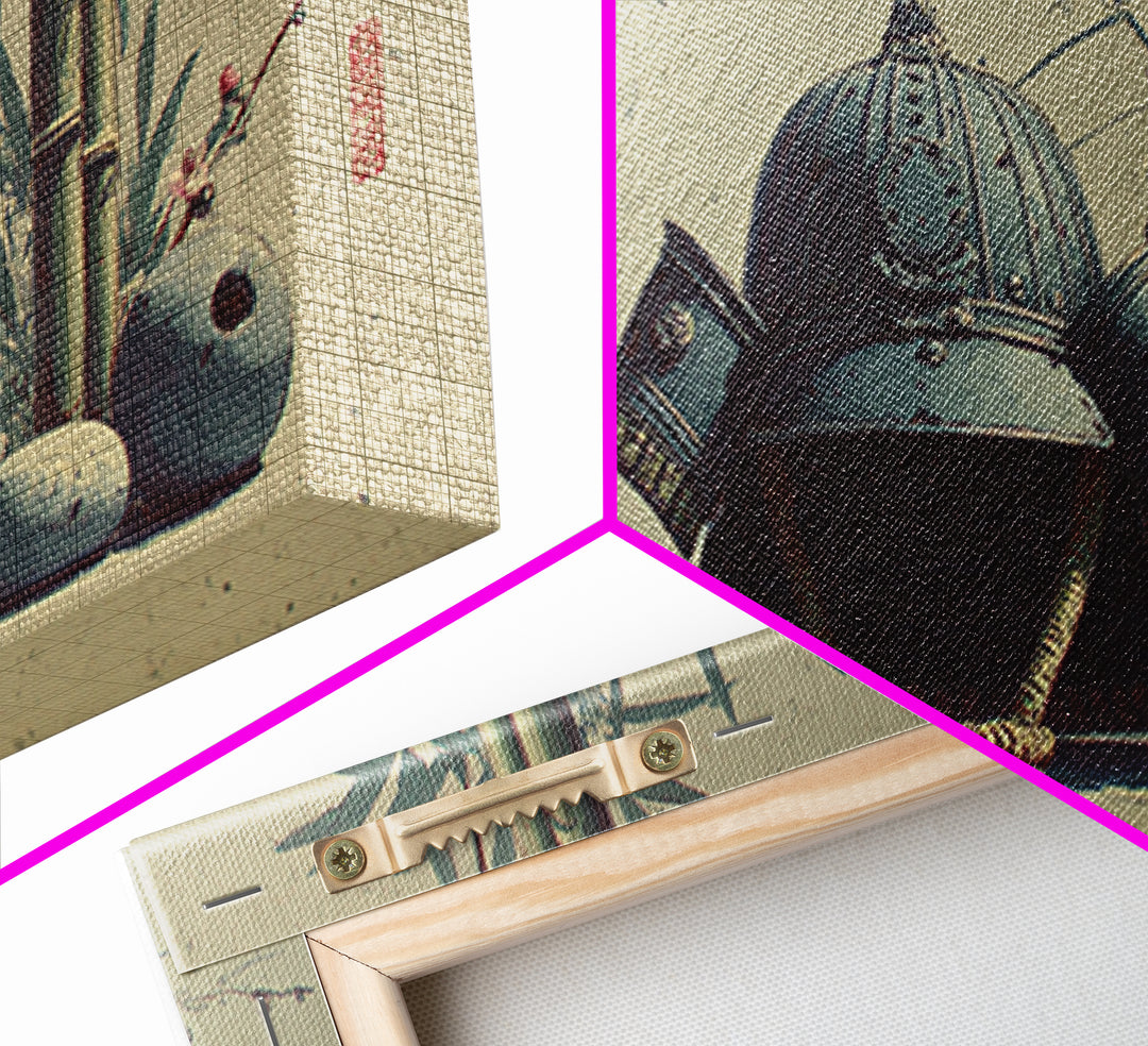 Samurai Helmet Still Life Framed Canvas Print, Asian Inspired Art, Boho Decor, Living Room Decor, Harmony, Digital Art, ASI-2x1-75