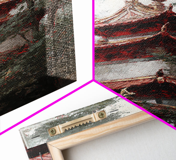 Temple Roof Detail Framed Canvas Print, Asian Inspired Art, Textured Painting, Living Room Decor, Harmony, Unique Wall Art, ASI-2x3-55