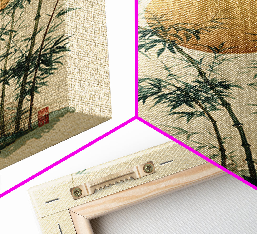 Golden Moon Behind Bamboo Silhouettes Canvas Print, Asian Inspired Art, Living Room Decor, Fine Art, Harmony, Floral Art, ASI-2x3-61