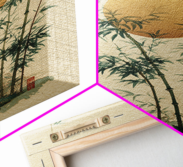 Golden Moon Behind Bamboo Silhouettes Canvas Print, Asian Inspired Art, Living Room Decor, Fine Art, Harmony, Floral Art, ASI-2x3-61