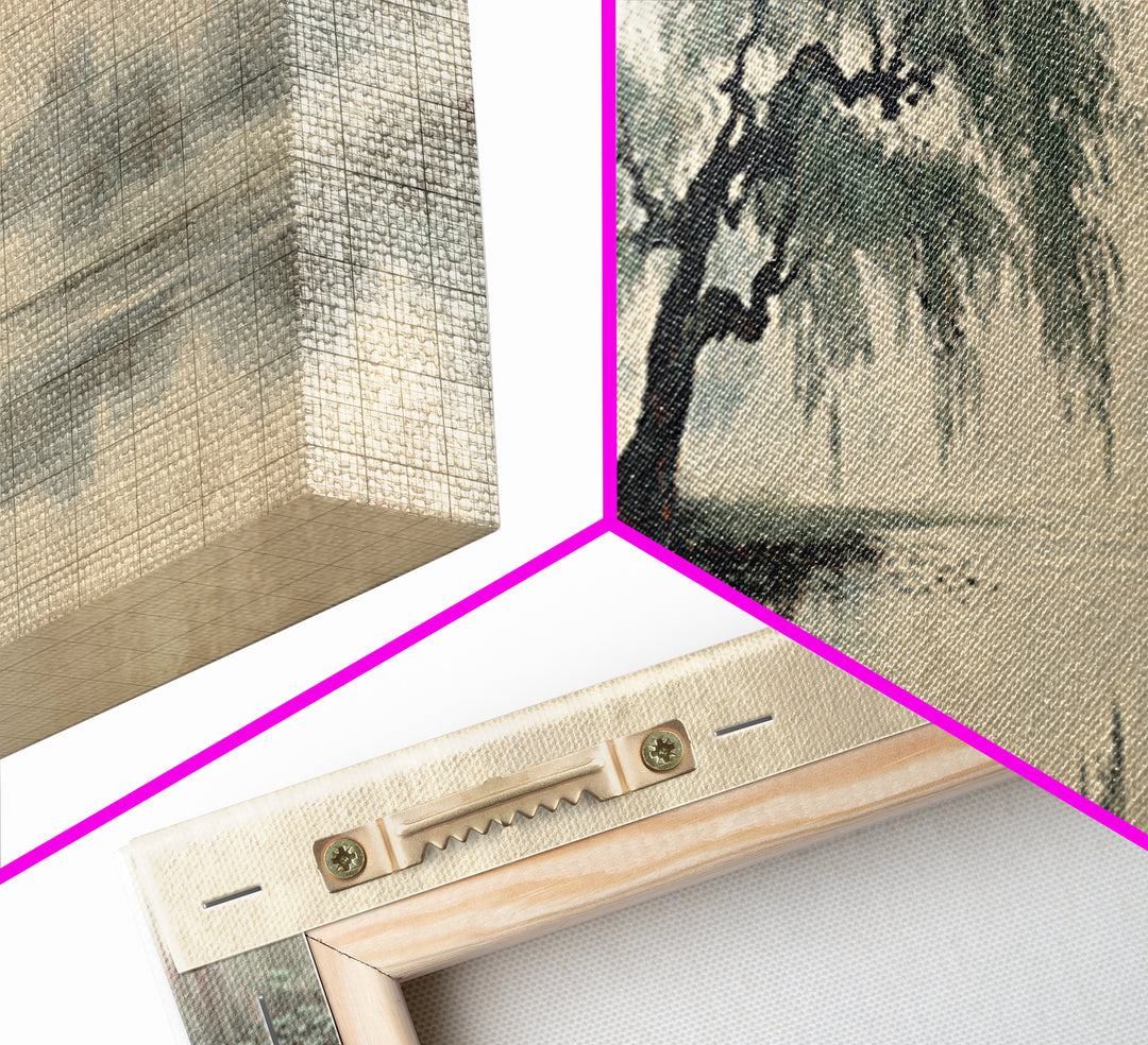 Willow Tree over a Reflective Pond Canvas Print, Asian Inspired Art, Art Nouveau, Living Room Decor, Abstract Art, Harmony, ASI-3x1-34