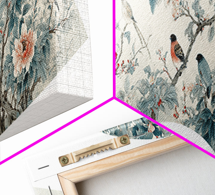 Fan Shaped Composition of Blossoms and Birds Canvas Print, Asian Inspired Art, Floral Art, Living Room Decor, Harmony, ASI-3x1-81