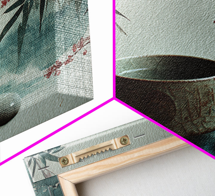 Tea Bowl and Steam Still Life on Framed Canvas Print, Asian Inspired Art, Aesthetic Wall Art, Living Room Decor, Harmony, ASI-3x2-19