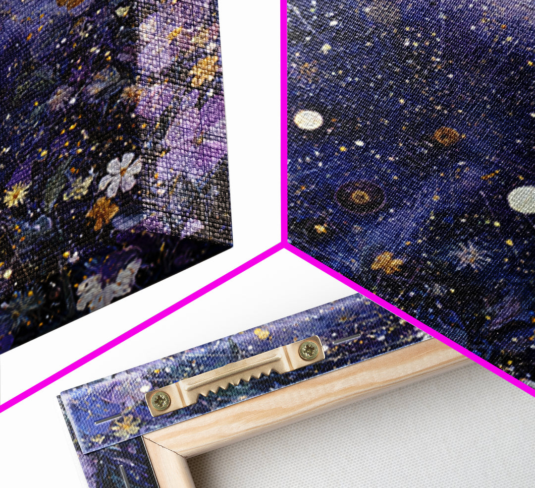 Dreamlike Night Garden Framed Canvas Print, Astrology Art, Astronomy Print, Living Room Decor, Oil Painting, Zodiac, AST-1x1-46