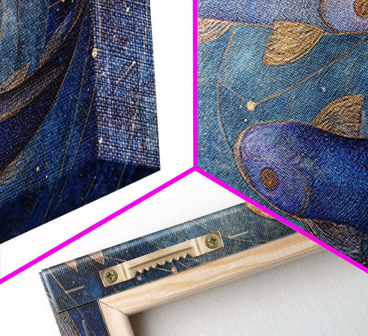 Cosmic Fish Pair Circling a Moonlit Pool Framed Canvas Print, Astrology Art, Art Nouveau, Living Room Decor, Fine Art, Zodiac, AST-2x1-43