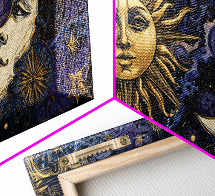 Sun and Moon Faces Canvas Print, Astrology Art, Celestial Decor, Living Room Decor, Zodiac, Leo Wall Art, Astronomy Print, AST-2x1-73