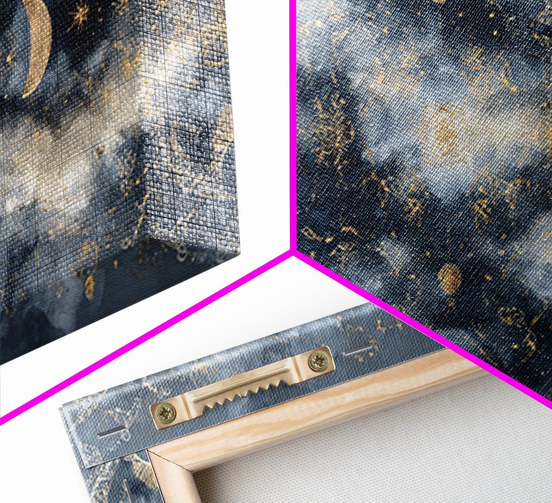 Celestial Twins Surrounded by Mirrored Moons Canvas Print, Astrology Art, Astrology Gifts, Living Room Decor, Oil Painting, AST-2x1-77