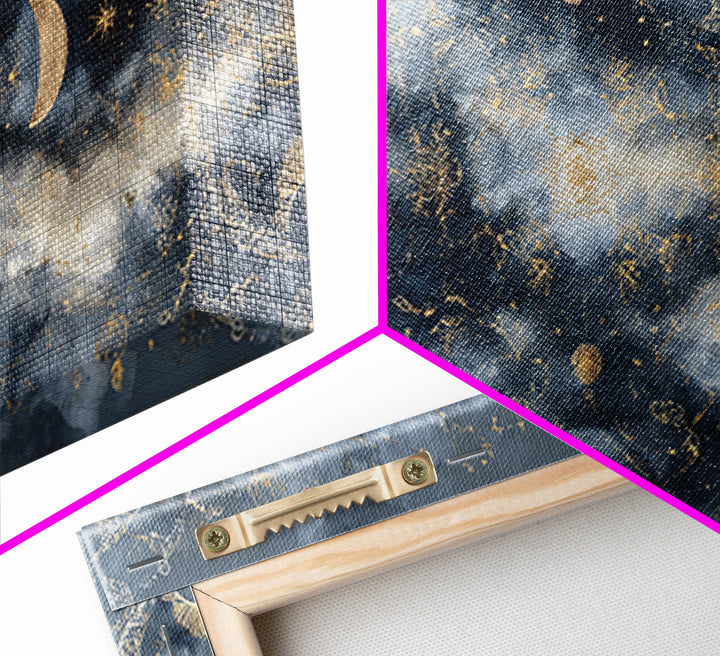 Celestial Twins Surrounded by Mirrored Moons Canvas Print, Astrology Art, Astrology Gifts, Living Room Decor, Oil Painting, AST-2x1-77