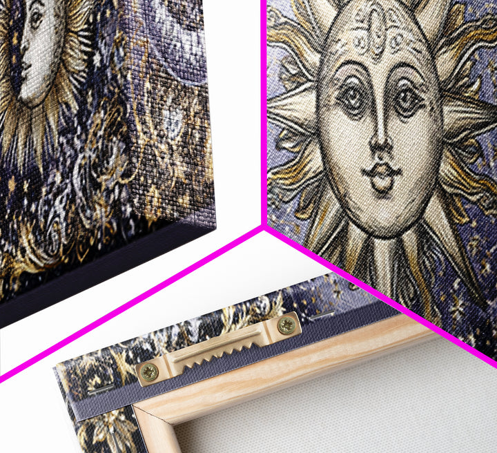 Sun and Moon Faces Canvas Print, Astrology Art, Zodiac Wall Art, Living Room Decor, Fine Art, Zodiac, Luxury Decor, AST-3x1-45
