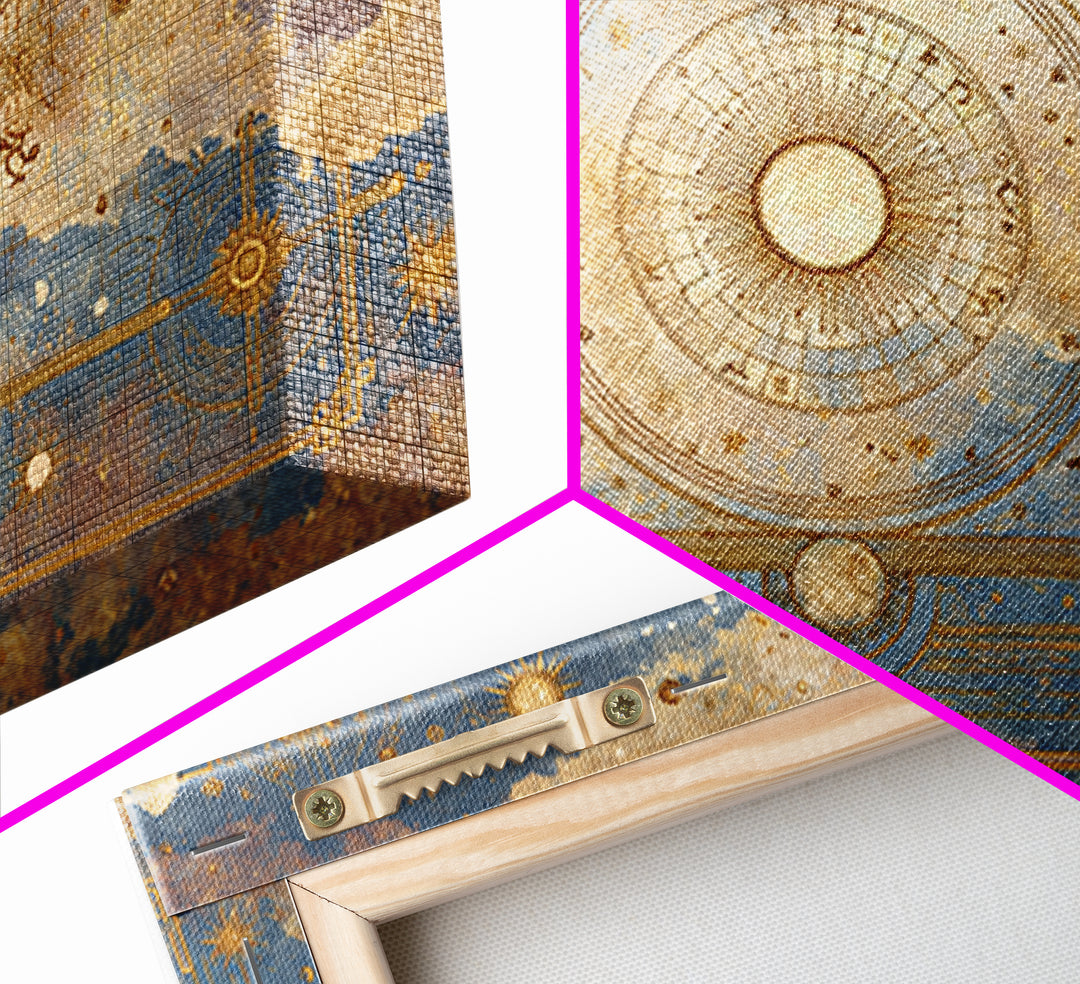 Retro Horoscope Chart Framed Canvas Print, Astrology Art, Leo Wall Art, Living Room Decor, Abstract Art, Zodiac, AST-3x2-25