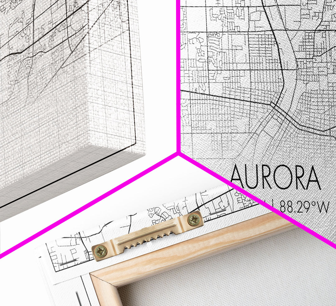Aurora Street Map, Illinois Map, Map Print, Modern Art, Wall Art, Canvas Print, Room Décor For Teens, Cool Wall Art, Fun Gift, Classroom Art