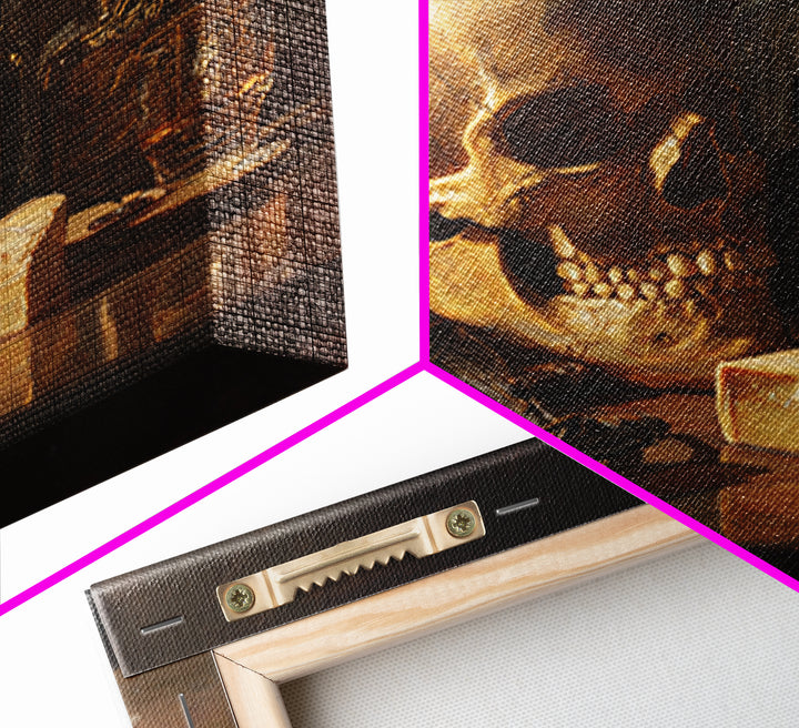 Skull with Comb and Razor in Tattoo Canvas Print, Barbershop Art, Unique Wall Art, Barbershop Decor, Oil Painting, Grooming, BAA-1x1-15