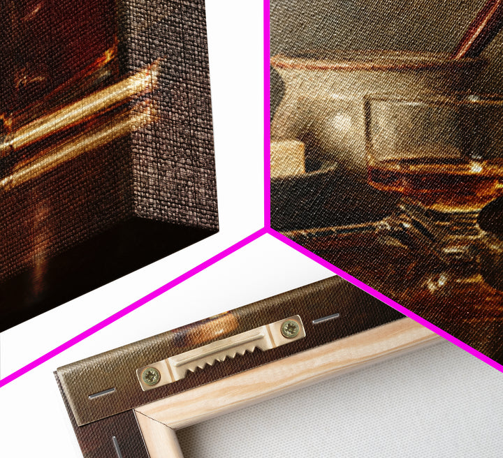 Whiskey and Straight Razor Masculine Still Life Canvas Print, Barbershop Art, Orange Wall Art, Barbershop Decor, Abstract Art, BAA-1x1-55
