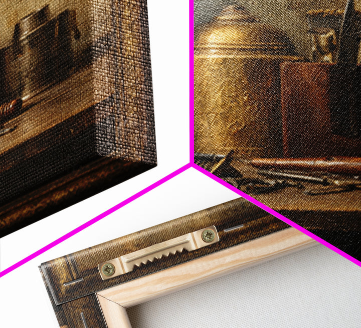Antique Clippers and Combs on Worn Wood Framed Canvas Print, Barbershop Art, Black Man Art, Barbershop Decor, Abstract Art, BAA-1x1-57