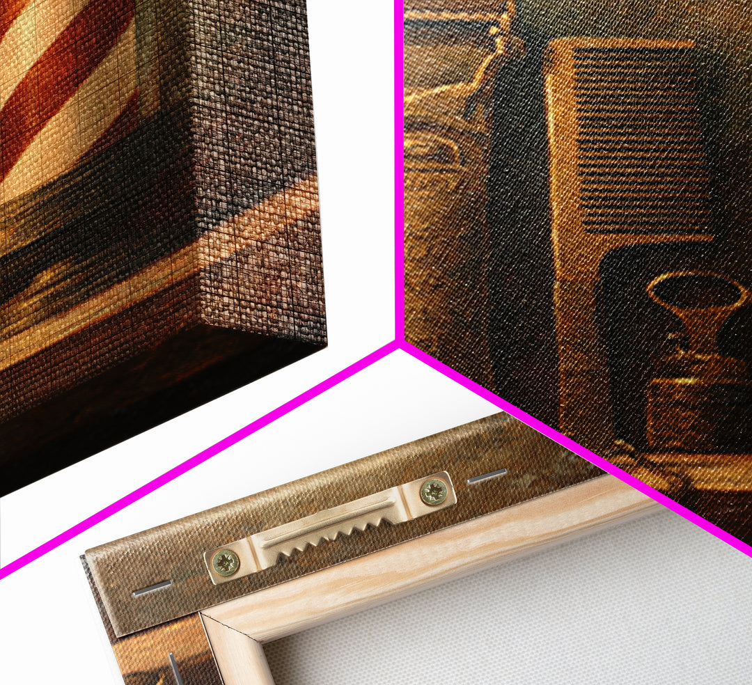 Antique Clippers and Combs on Worn Wood Framed Canvas Print, Barbershop Art, Barbershop Decor, Abstract Art, Grooming, BAA-2x3-41